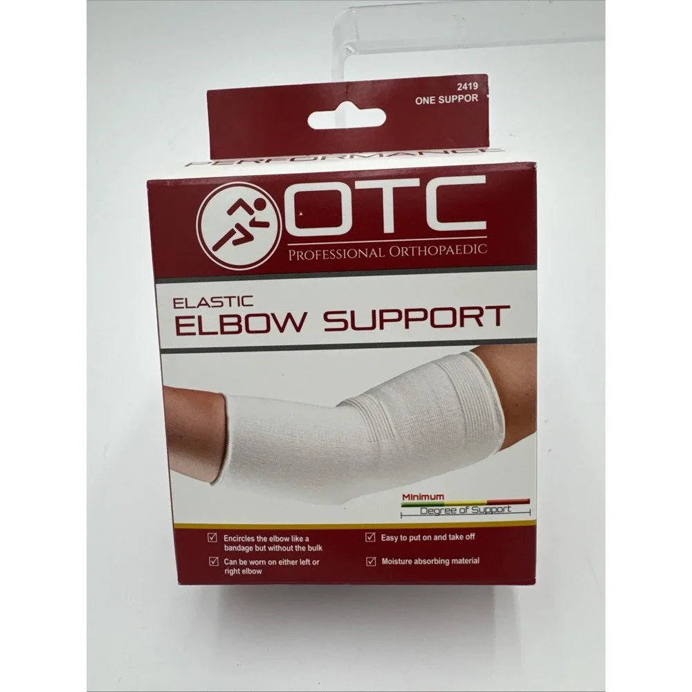 OTC ELBOW SUPPORT SLEEVE WHITE UNIVERSAL SIZE NEW IN PACKAGE TENNIS ELBOW BRACE